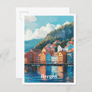 Bergen Norway Art Vintage Travel  Postcard