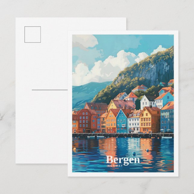 Bergen Norway Art Vintage Travel  Postcard (Front/Back)