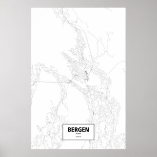 Bergen, Norway (black on white) Poster