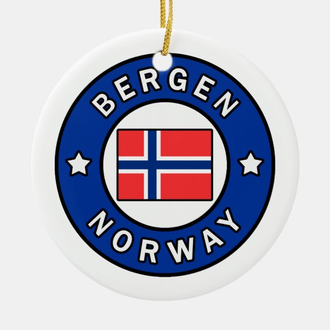 Bergen Norway Ceramic Tree Decoration (Front)