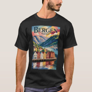 Bergen Norway Illustration Travel Art Vintage T-Shirt