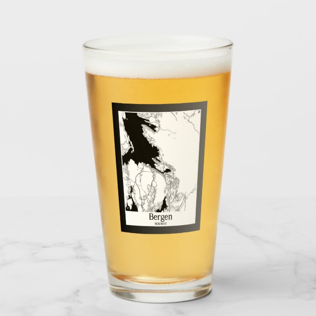 Bergen Norway Modern City Map Glass (Front Filled)