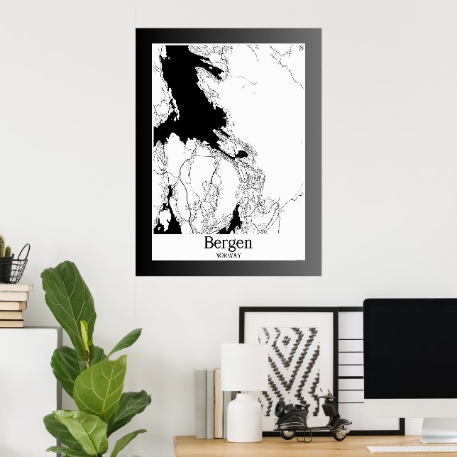 Bergen Norway Modern City Map Poster (Home Office)