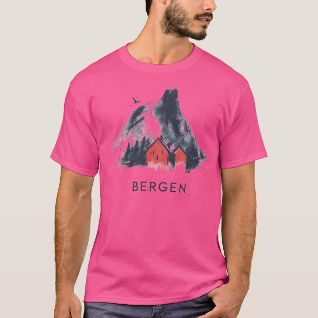 Bergen Norway Mountain Landscape - Minimalist Sket T-Shirt (Front)