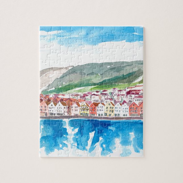 Bergen Norway Old Bryggen Harbour Seafront Jigsaw Puzzle (Vertical)