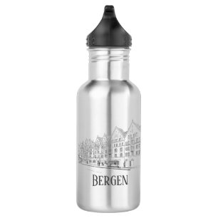 Bergen Norway Streetscape Beautiful Line Drawing 532 Ml Water Bottle
