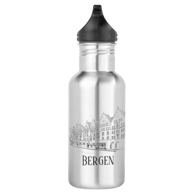 Bergen Norway Streetscape Beautiful Line Drawing 532 Ml Water Bottle (Right)