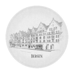 Bergen Norway Streetscape Beautiful Line Drawing Cutting Board