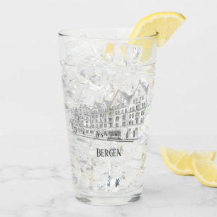 Bergen Norway Streetscape Beautiful Line Drawing Glass