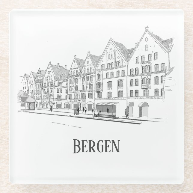 Bergen Norway Streetscape Beautiful Line Glass Coaster (Front)
