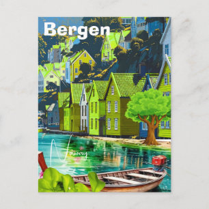 Bergen Norway Travel Postcard Art, Bergen Postcard