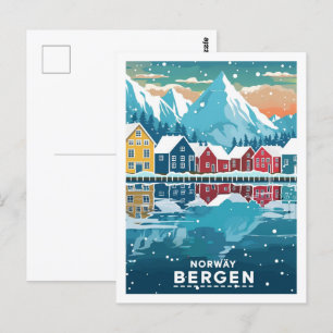 Bergen Norway Vintage Famous Travel Place Postcard