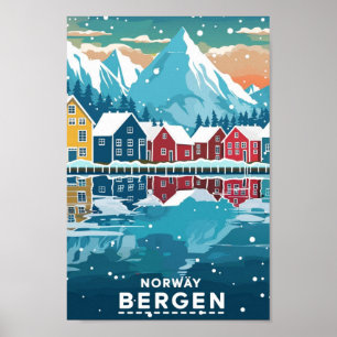 Bergen Norway Vintage Famous Travel Place Poster
