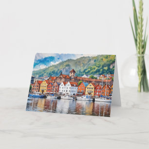 Bergen Norway Watercolor Card