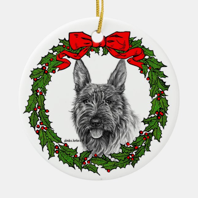 Berger Picard Art by Glenda S. Harlan Ceramic Tree Decoration (Front)