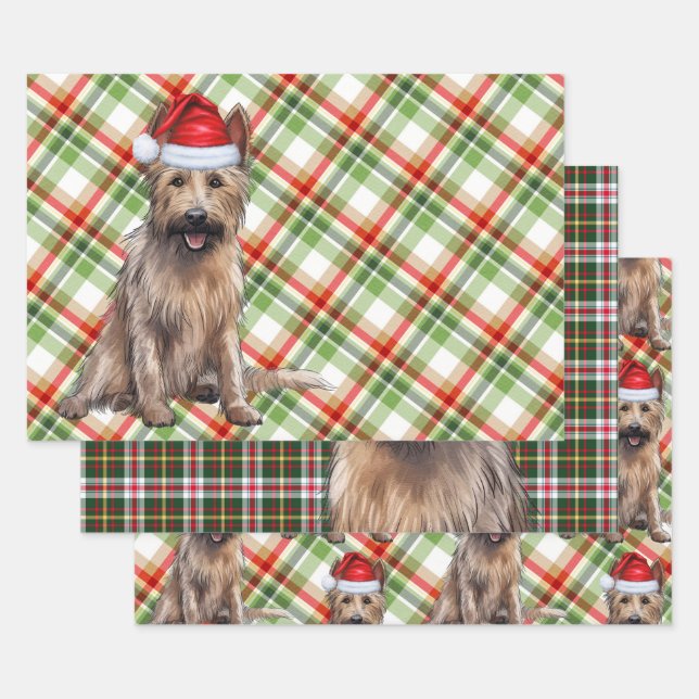 Berger Picard Christmas Dog Holiday Plaid Wrapping Paper Sheet (Set)