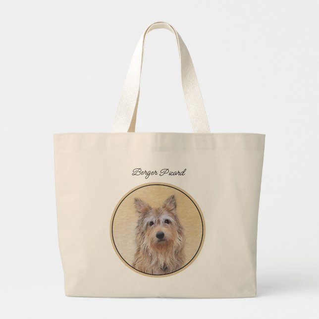 Berger Picard Shepherd Dark Fawn Painting Dog Art Large Tote Bag (Back)