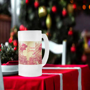 Beribboned Holiday Candle Frosted Glass Beer Mug