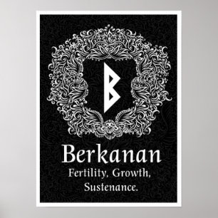 Berkanan Rune /Fertility / Black Version Poster