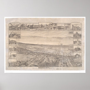 Berkeley, CA. Panoramic Map 1891 (0099A) -Restored Poster