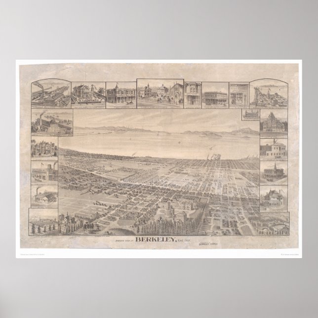 Berkeley, CA. Panoramic Map 1891 (0099A) -Restored Poster (Front)