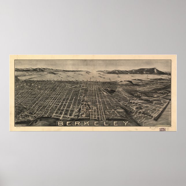 Berkeley California 1909 Panoramic Map Poster (Front)