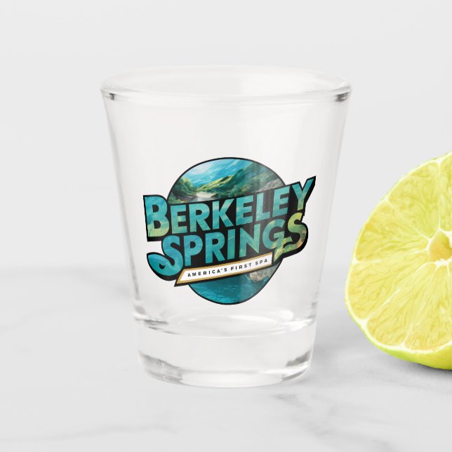Berkeley Springs Illustration Travel Logo Shot Glass (Front)
