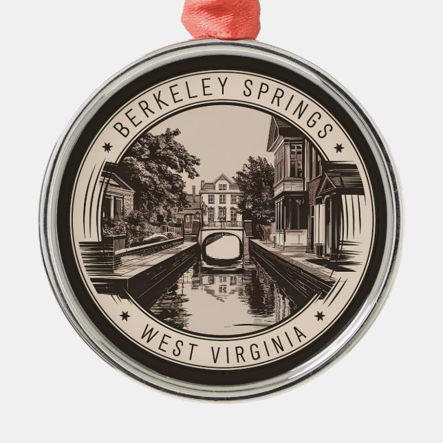 Berkeley Springs West Virginia Illustration Badge Metal Tree Decoration (Front)