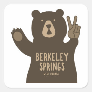 Berkeley Springs West Virginia Peace Bear Square Sticker