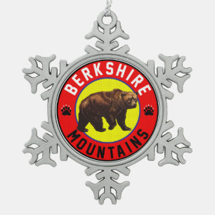 Berkshire Mountains Massachusetts Bear Snowflake Pewter Christmas Ornament