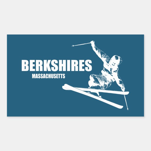 Berkshires Massachusetts Skier Rectangular Sticker (Front)