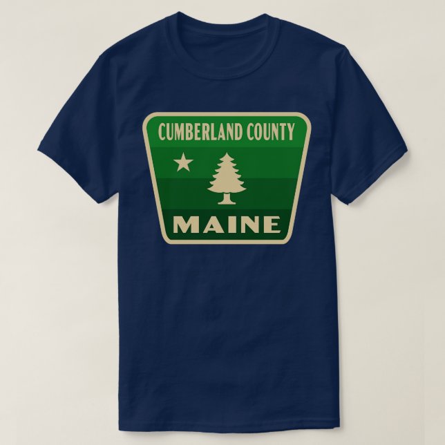 berland County Maine Retro Pine Tree Badge Green T-Shirt (Design Front)