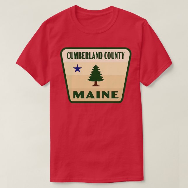 berland County Maine Retro Pine Tree Badge Tan T-Shirt (Design Front)