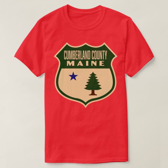 berland County Maine Retro Pine Tree Shield Green T-Shirt (Design Front)
