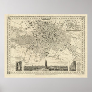Berlin 1850 Map, Historic German City Illustration Poster