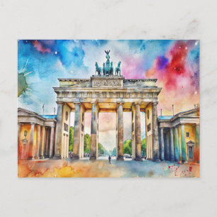 Berlin  Brandenburg Gate Watercolor Painting Postcard