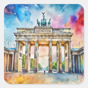 Berlin  Brandenburg Gate Watercolor Painting Square Sticker