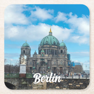Berlin Cathedral and TV tower in Berlin, Germany Square Paper Coaster