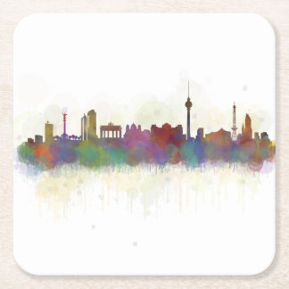 Berlin City Germany. Deutsche Skyline art v2 Square Paper Coaster