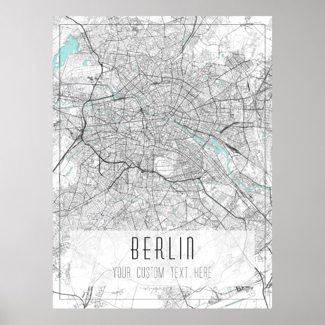 Berlin City Map, Black, White and Blue Poster (Front)