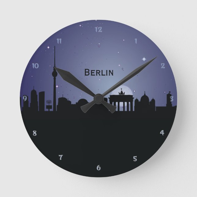 Berlin CityScape Night Silhouette Wall Clock (Front)