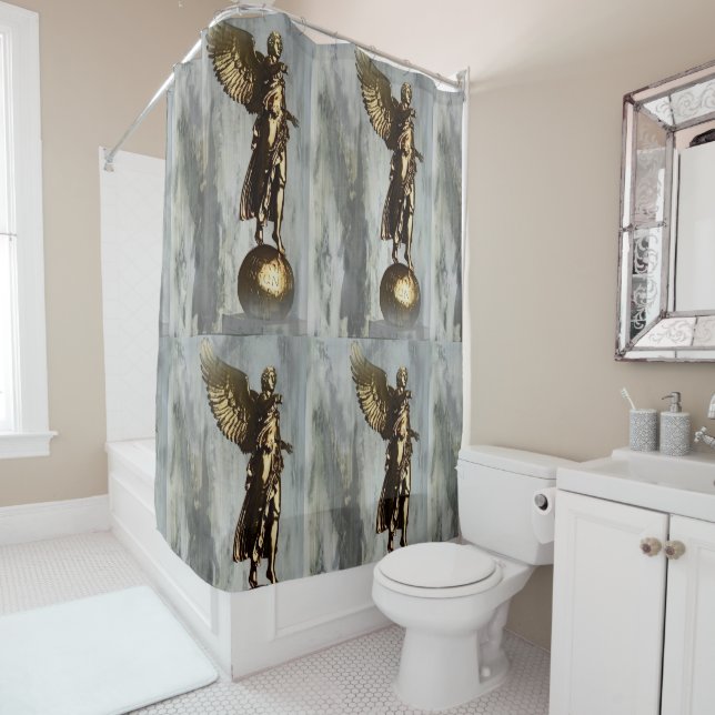 Berlin Comic Book Angel Statue Shower Curtain (In Situ)