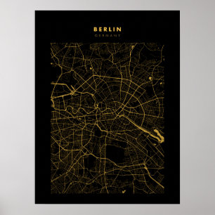 Berlin Dark Gold City Map Poster