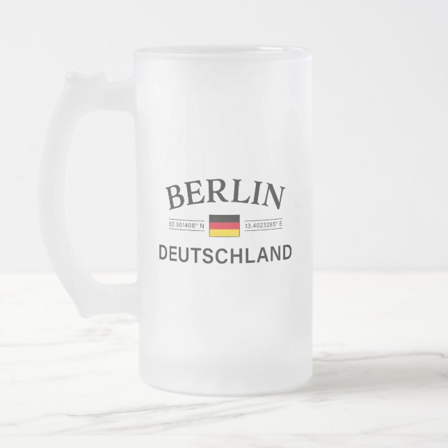 Berlin Deutschland Coordinates German Frosted Glass Beer Mug (Left)