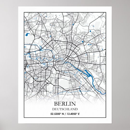 Berlin Deutschland Germany City Map Coordinates Poster | Zazzle.co.uk