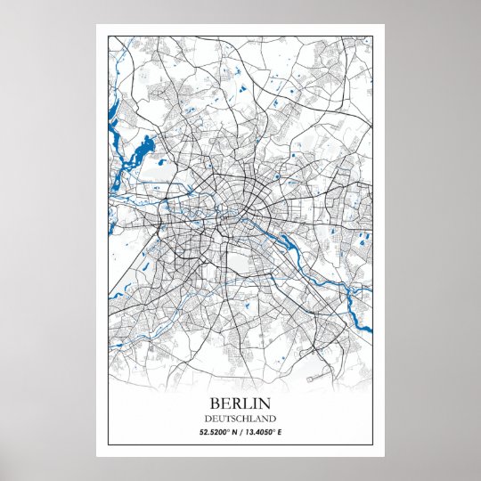 Berlin Deutschland Germany City Map Coordinates Poster | Zazzle.co.uk