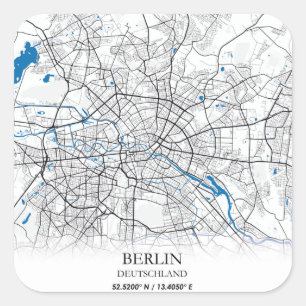 Berlin Deutschland Germany City Map Coordinates Square Sticker