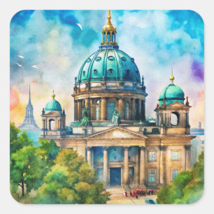 Berlin Dome Watercolor Painting Square Sticker