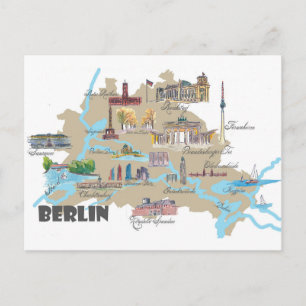 Berlin Favourite Map with sightseeing Highlights Postcard