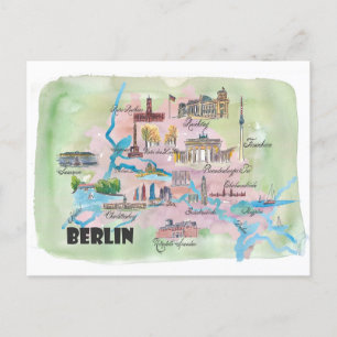 Berlin Favourite Map with Touristic Places Postcard